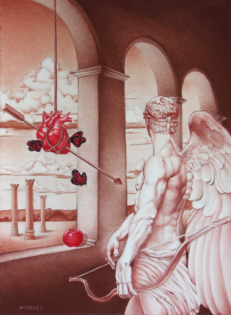 Cupid's Jealousy — Hard Conte Pastel on Stonehenge paper by Marijan Mario Stepic